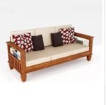 Solid Wood 3-Seater Sofa Set for Living Room in Natural Teak Finish - Image 2