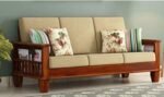 Wooden 3 Seater Sofa Set For Home & Office in Natural Finish - Image 3