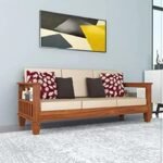 Solid Wood 3-Seater Sofa Set for Living Room in Natural Teak Finish