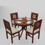 Sheesham Wood Round Dining Table 4 Seater Set for Dining Room in Dark Honey Finish - Image 6