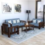 Wooden 6-Seater Sofa Set for Living Room in Walnut Finish