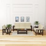 Solid Sheesham Wood 6 Seater Sofa Set for Living Room in Walnut Finish