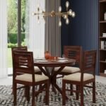 Sheesham Wood Round Dining Table 4 Seater Set for Dining Room in Dark Honey Finish