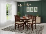Sheesham Wood Round Dining Table 4 Seater Set for Dining Room in Dark Honey Finish - Image 5
