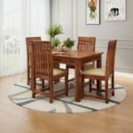 Wooden Dining Table 4 Seater Set for Dining Room in Natural Honey Finish