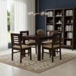Wooden Dining Table 4 Seater Set for Dining Room in Dark Walnut Finish