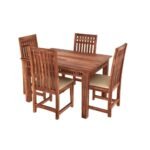 Wooden Dining Table 4 Seater Set for Dining Room in Natural Honey Finish - Image 2