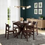 Solid Wood Round Dining Table 4 Seater Set for Dining Room in Dark Walnut Finish - Image 4