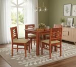 Wooden Dining Table 4 Seater Set for Dining Room in Honey Finish