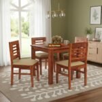 Wooden Dining Table 4 Seater Set for Dining Room in Honey Finish