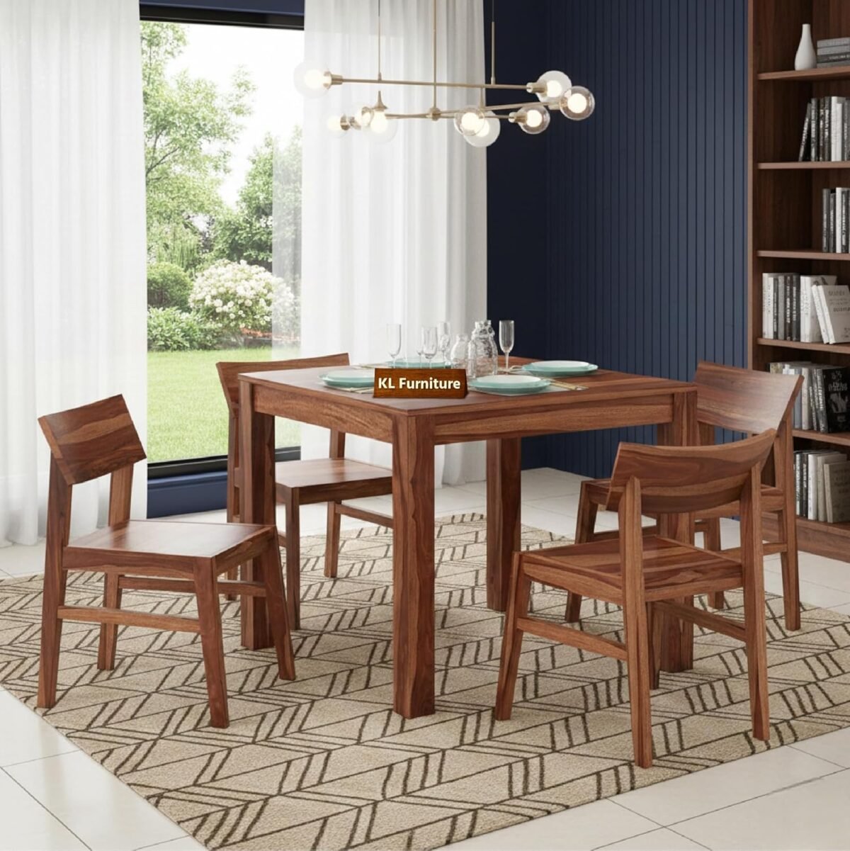 Sheesham Wood Dining Table 4 Seater Set for Dining Room in Natural ...