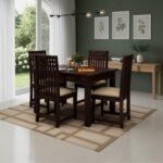 Wooden Dining Table 4 Seater Set for Dining Room in Dark Walnut Finish