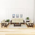 Wooden 7-Seater Sofa Set for Living Room in Walnut Finish