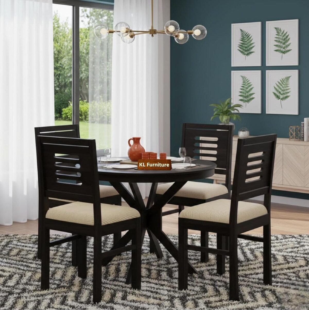 Solid Wood Dining Table 4 Seater Set for Dining Room in Dark Walnut ...