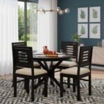 Solid Wood Dining Table 4 Seater Set for Dining Room in Dark Walnut