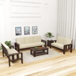 Wooden 7-Seater Sofa Set for Living Room in Walnut Finish - Image 2