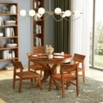 Wooden Round Dining Table 4 Seater Set for Dining Room in Honey Finish