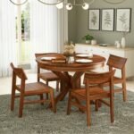 Wooden Round Dining Table 4 Seater Set for Dining Room in Honey Finish - Image 2
