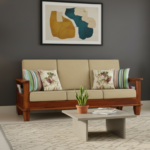 Wooden 3 Seater Sofa Set For Home & Office in Natural Finish