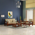 Wooden Sofa Set 5-Seater For Living Room in Honey Finish